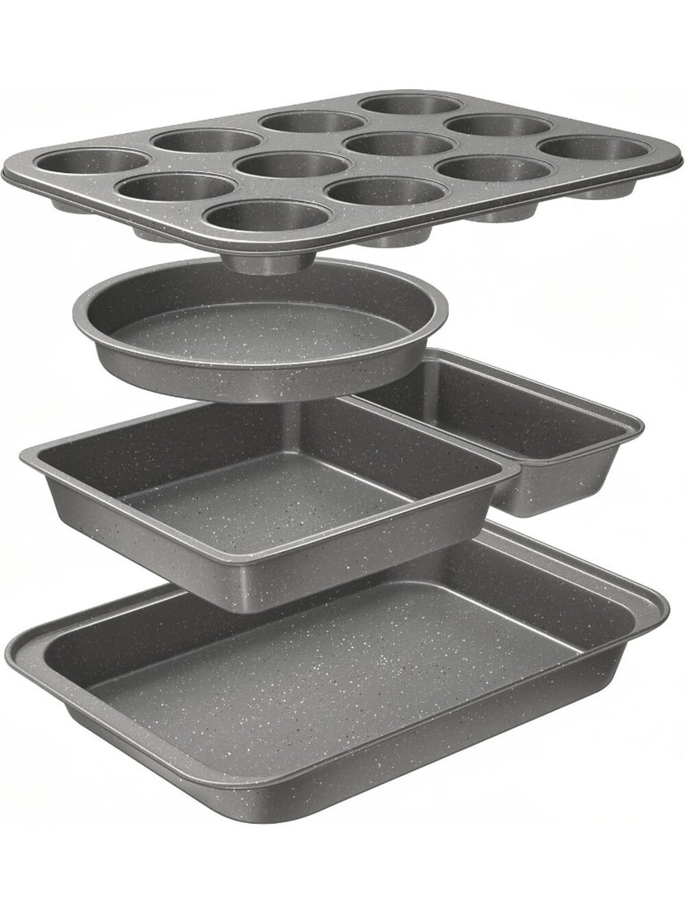 5-Piece Gray Baking Sheet Set Including Round/Square Cake Pan Baking Pans Set